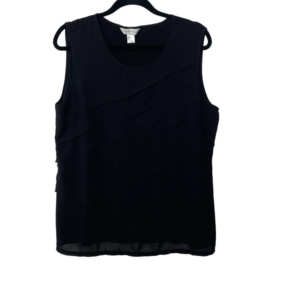 Christopher & Banks Tank Top Assymetrical‎ Tiered Pullover Ruffle Womens Black L